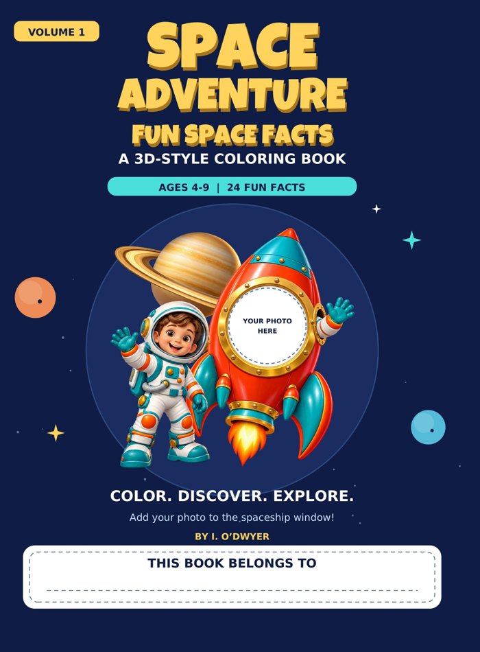 Space Adventure: Fun Space Facts, Volume 1 cover. Arlo the astronaut waves beside a red rocket with a Your Photo Here window
