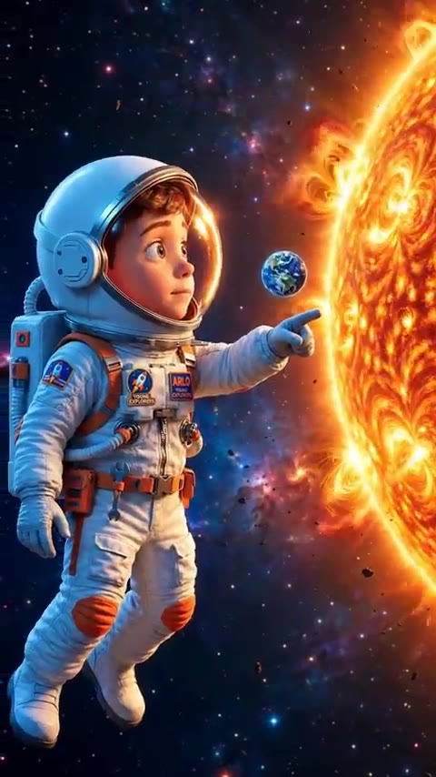 Arlo the astronaut points at the Sun in one of his videos